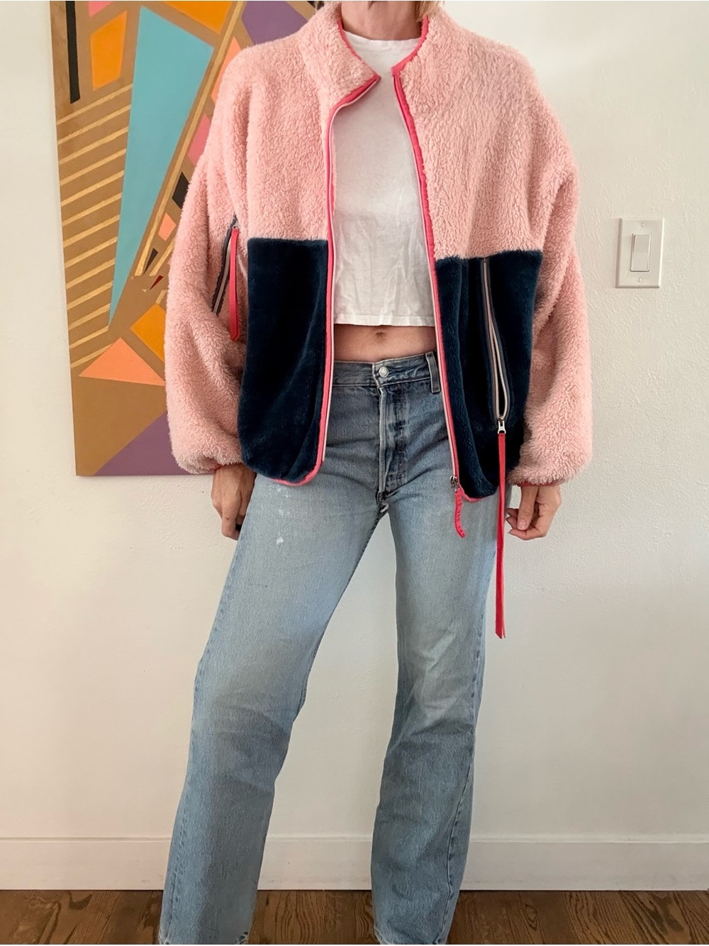 UGG Pink & Navy Colorblock Sherpa Jacket - Women